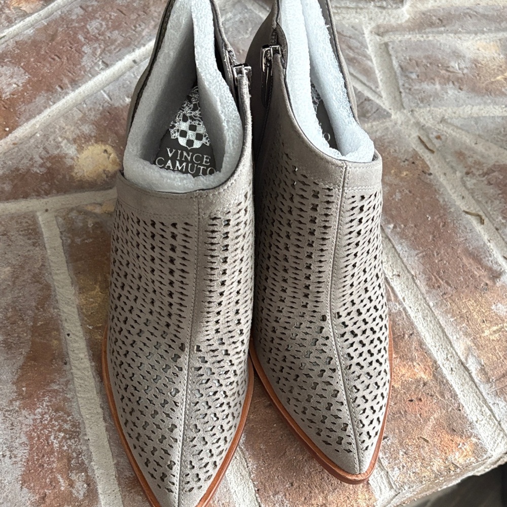Vince Camuto Taupe Perforated Ankle Booties